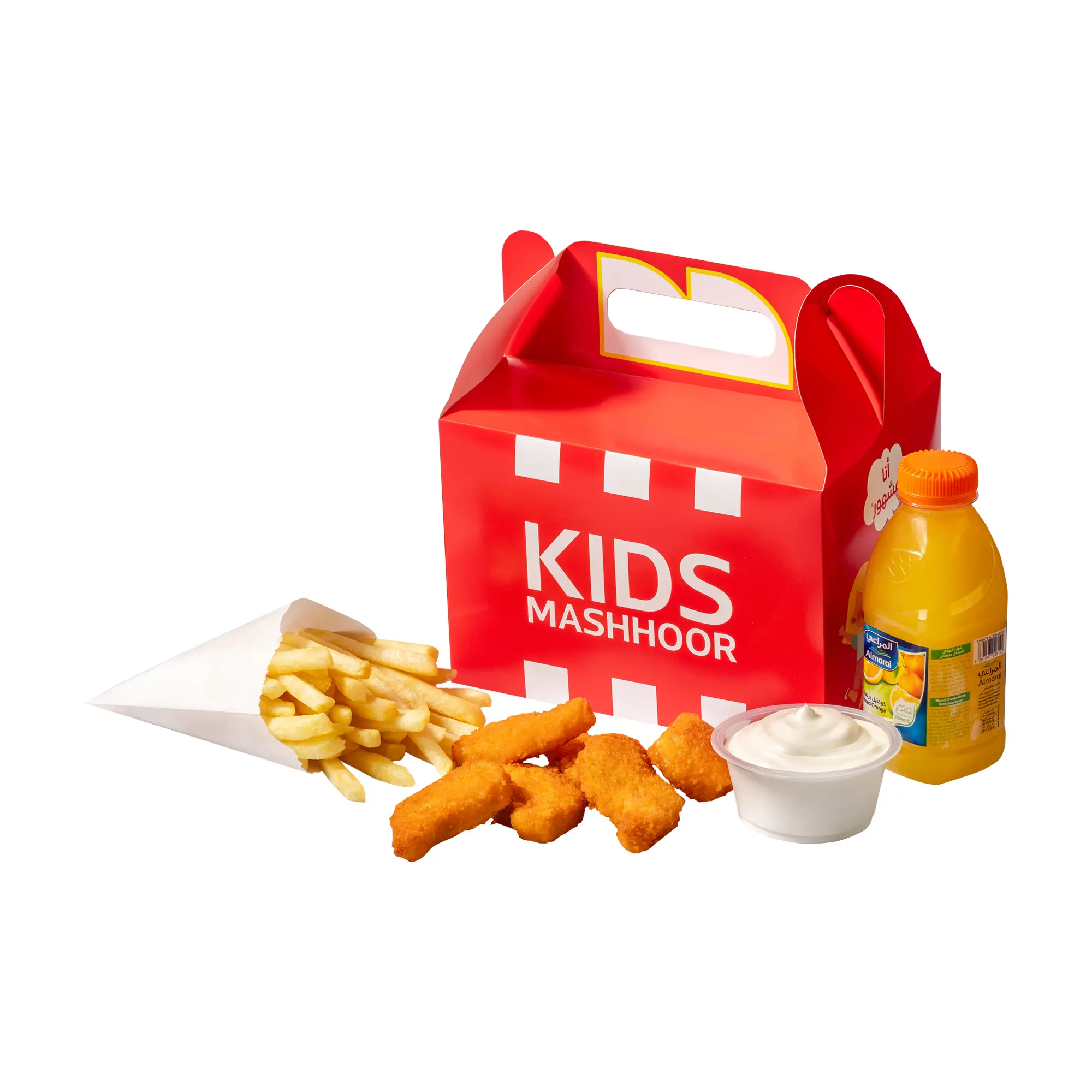 kids menu delicious and most knwon and loved in town - Fried chicken, crispy chicken wings, juicy burgers, fast food favorites, and quick meals from Mashhoor, a fast-growing restaurant serving the best fried chicken and tasty fast food on the go.